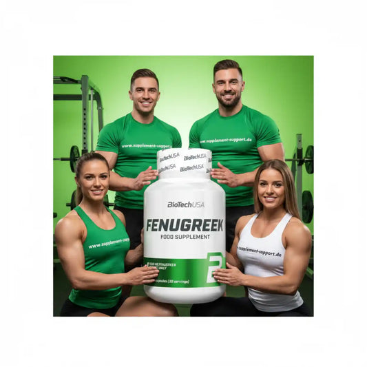 Fitness-Team mit großem Fenugreek Nahrungsergänzungsmittel im Fitnessstudio