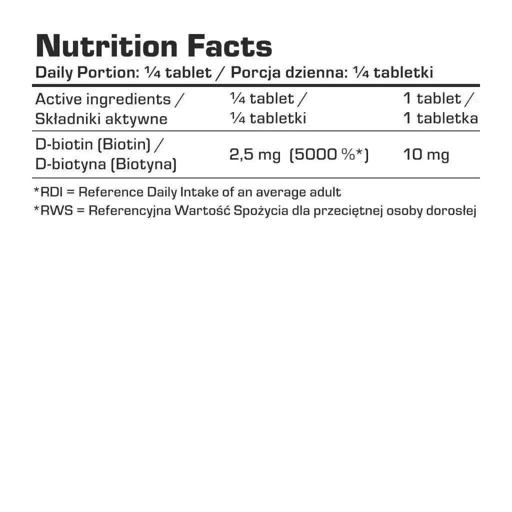 Nährwertangaben für Biotin-Tabletten, 2,5 mg pro ¼ Tablette, ideal für Vitamine & Nahrungsergänzung