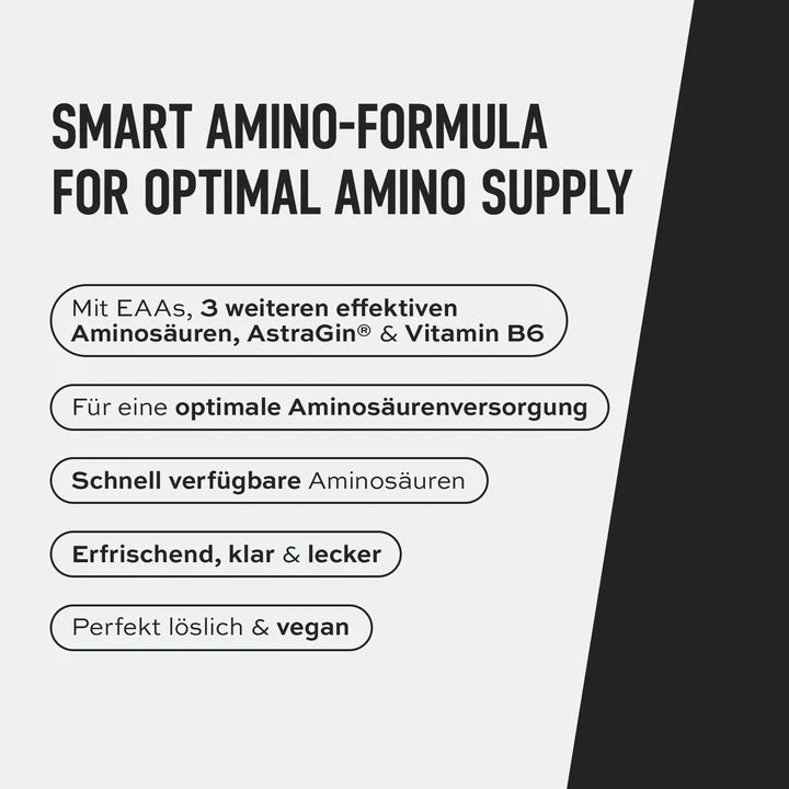 EAA Supplement Faktenbild, vegane Aminosäuren, optimal löslich, mit Vitamin B6 und AstraGin