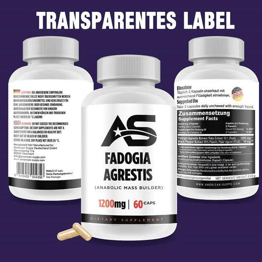 Fadogia Agrestis Kapseln 1200mg, 60 Stück, Nahrungsergänzungsmittel, transparentes Etikett