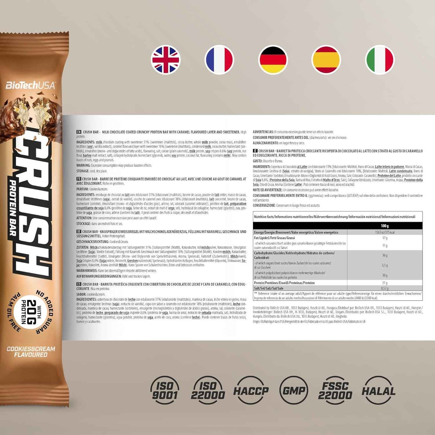BioTech USA Crush Protein Bar 12x64g - Supplement Support