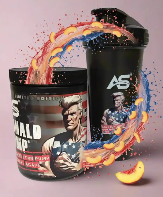 Donald Pump Booster Supplement und Shaker mit Pfirsichgeschmack, Sportnahrung von Supplement Support