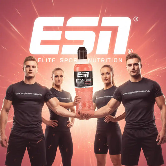 ESN Hydro Energy Trinkflasche mit Sportlern, ideal für Fitness und Training