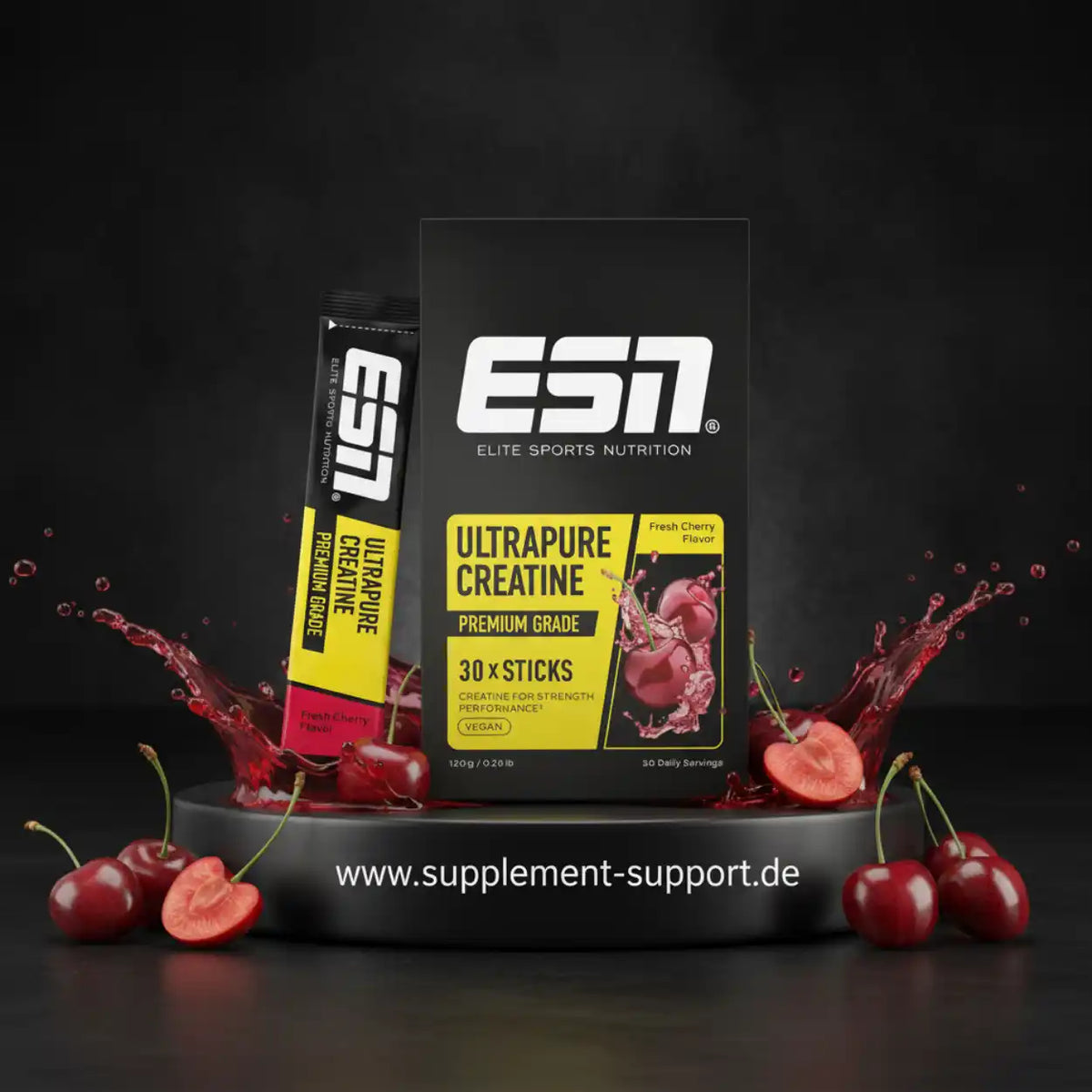 ESN Ultrapure Creatine Sticks Kirschgeschmack, Premium Grade, vegan, für Kraft & Leistung