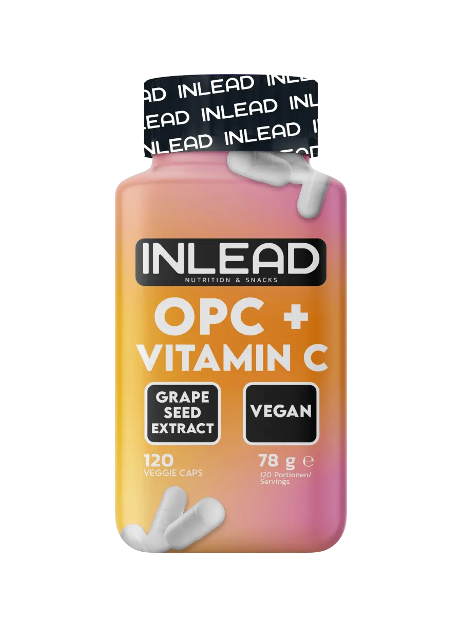 INLEAD OPC + Vitamin C Kapseln, 120 Stück, veganes Nahrungsergänzungsmittel mit Traubenkernextrakt.