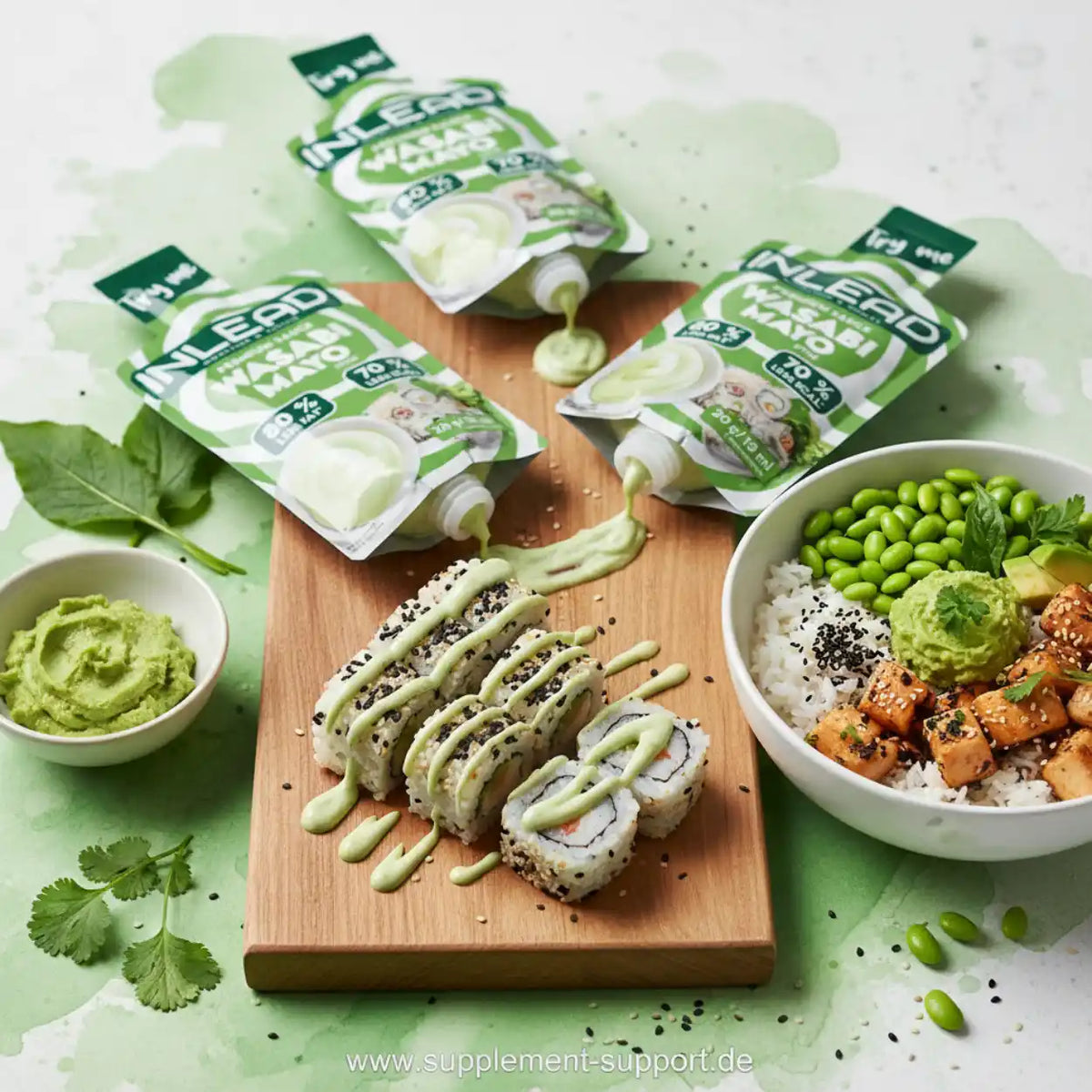 Wasabi Mayo Sauce für Sushi und Bowl – 70% weniger Kalorien, ideal für gesunde Ernährung & Sportnahrung