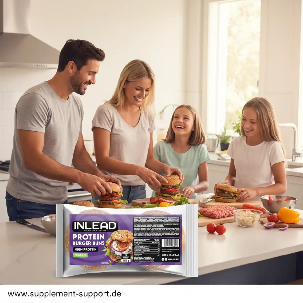 INLEAD Protein Burger Buns – Hochprotein, vegan, ideal für Familienküche und Sportnahrung