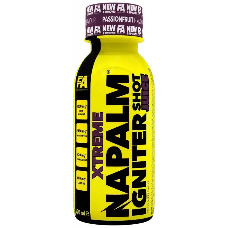 Napalm Xtreme Igniter Shot Pre-Workout Booster Flasche, gelb, 120ml, Passionfruit Geschmack