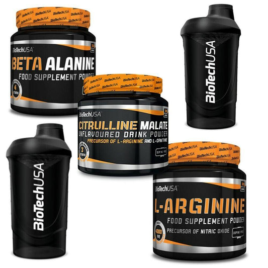 Pre-Workout Pack je 300g Arginine, Citrullin, Beta Alanine + 2 Shaker - Supplement Support