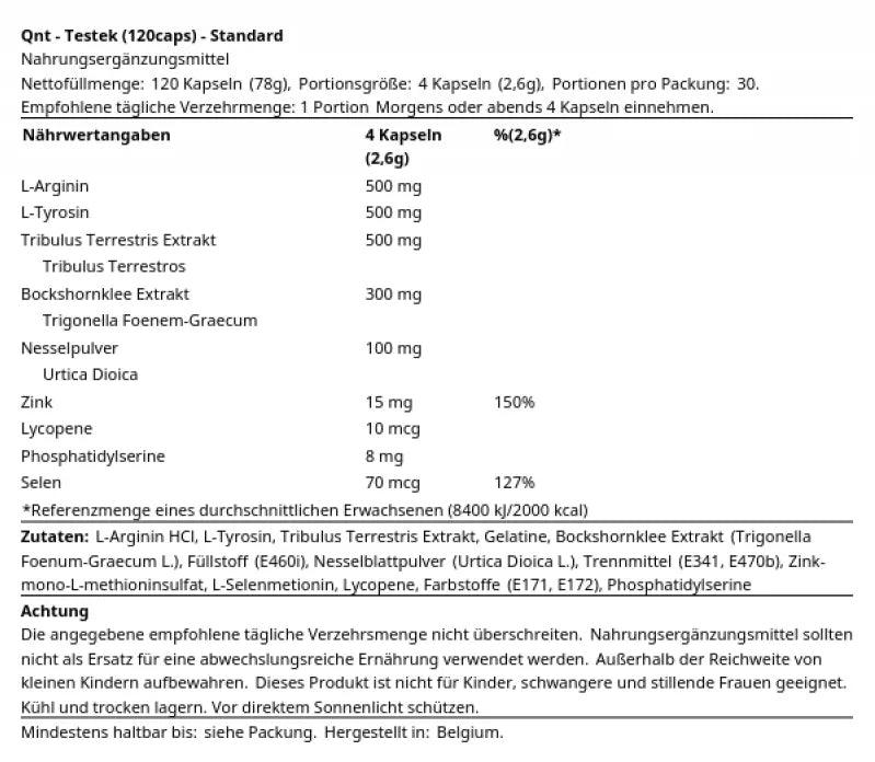 QNT - Testek (120caps) Test-Booster - Supplement Support