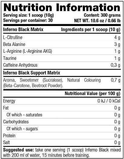 Stacker2 Inferno Black Pre Workout Booster - 300 g - Supplement Support