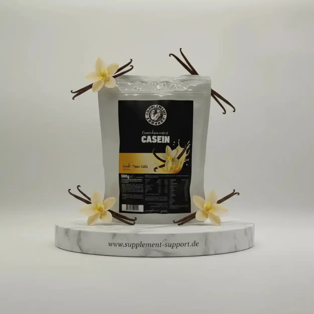 Casein Protein Vanille Geschmack, 500g Beutel mit Vanilleschoten & Blüten, ideal für Sportler und Muskelaufbau