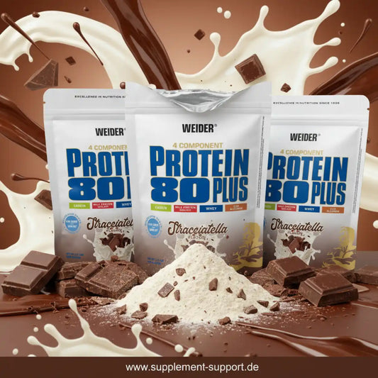 Weider Protein 80 Plus Stracciatella – Eiweißpulver mit Schokolade und Milchspritzern