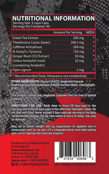 Nutrex Lipo 6 Black 120 Caps Gewichts Management - Supplement Support