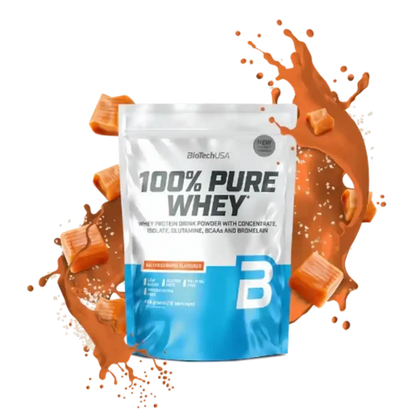 BioTechUSA 100% Pure Whey Protein Pulver 454g Beutel, Karamellstückchen und Spritzer