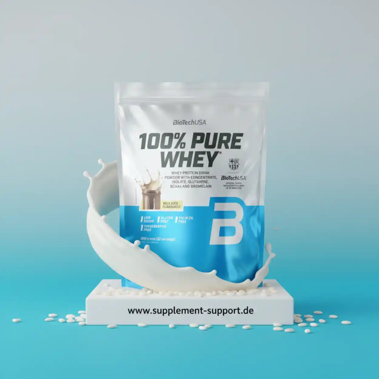 BioTechUSA 100% Pure Whey Protein Pulver, milchreisgeschmack, glutenfrei, ideal für Sportler und Fitness