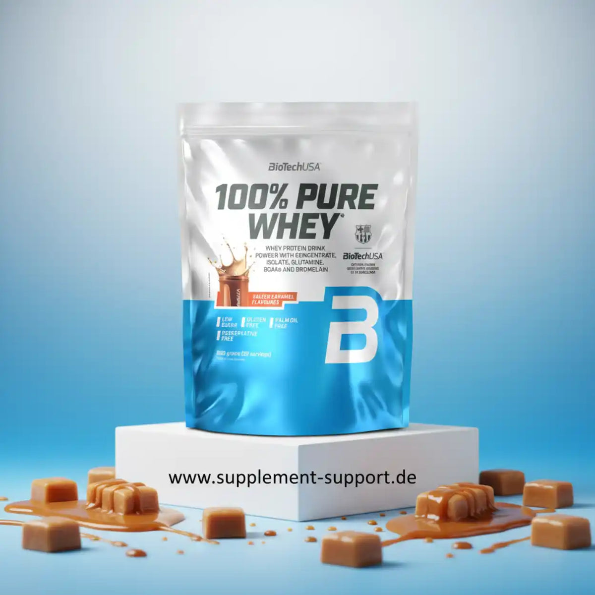 BioTechUSA 100% Pure Whey Protein Pulver, Salzige Karamell Geschmack, ideal für Sportler und Fitness
