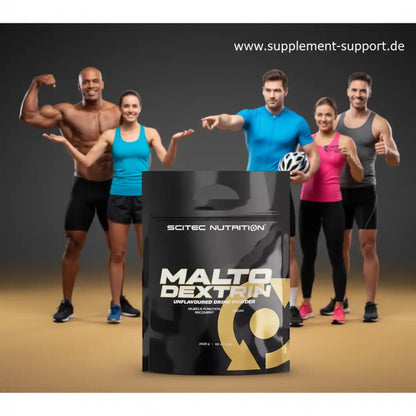 Gruppe sportlicher Menschen mit Scitec Nutrition Maltodextrin Pulver von Supplement Support