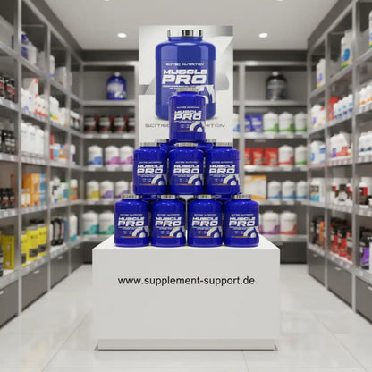 Muscle Pro Proteinpulver blau Scitec Nutrition in Regalen im Supplement Support Shop