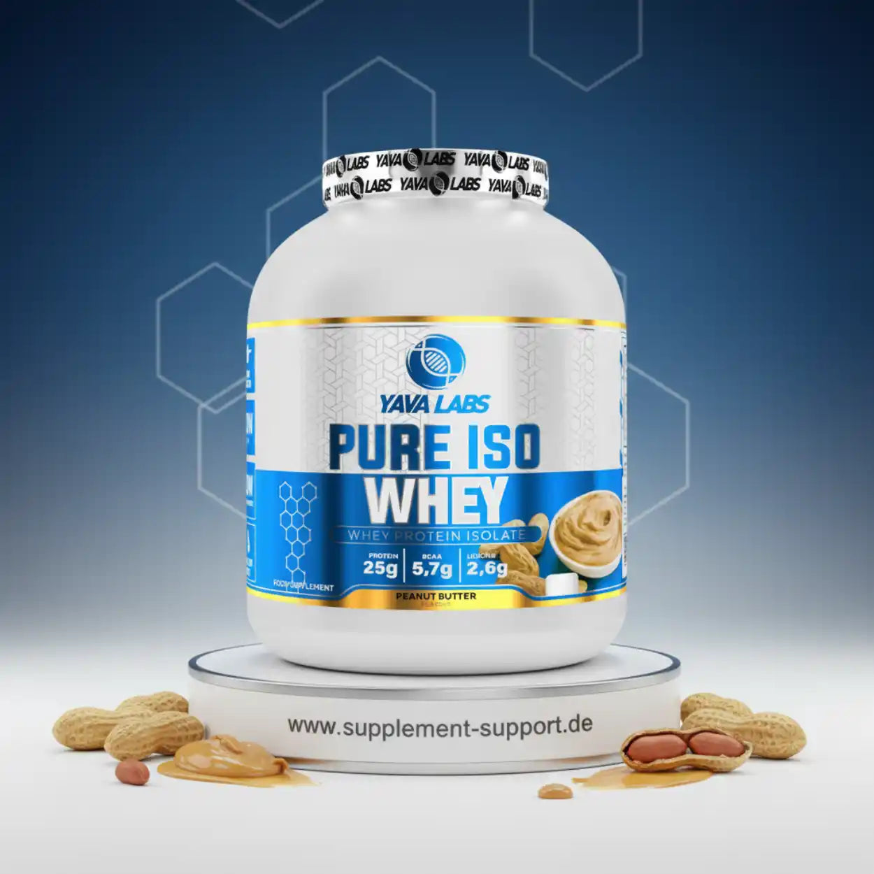 Yava Labs Pure Iso Whey Protein Isolat Erdnussbutter Geschmack mit 25g Protein pro Portion