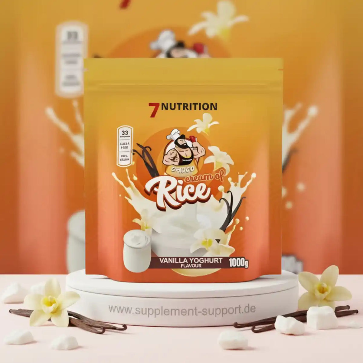 7 Nutrition Cream of Rice in Vanilla Yoghurt Geschmack, 1000g Packung mit Vanilleblüten