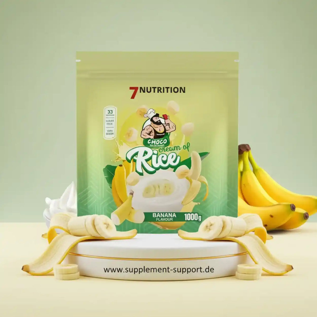 7 Nutrition Cream of Rice Bananen-Geschmack 1000g Packung mit Bananen