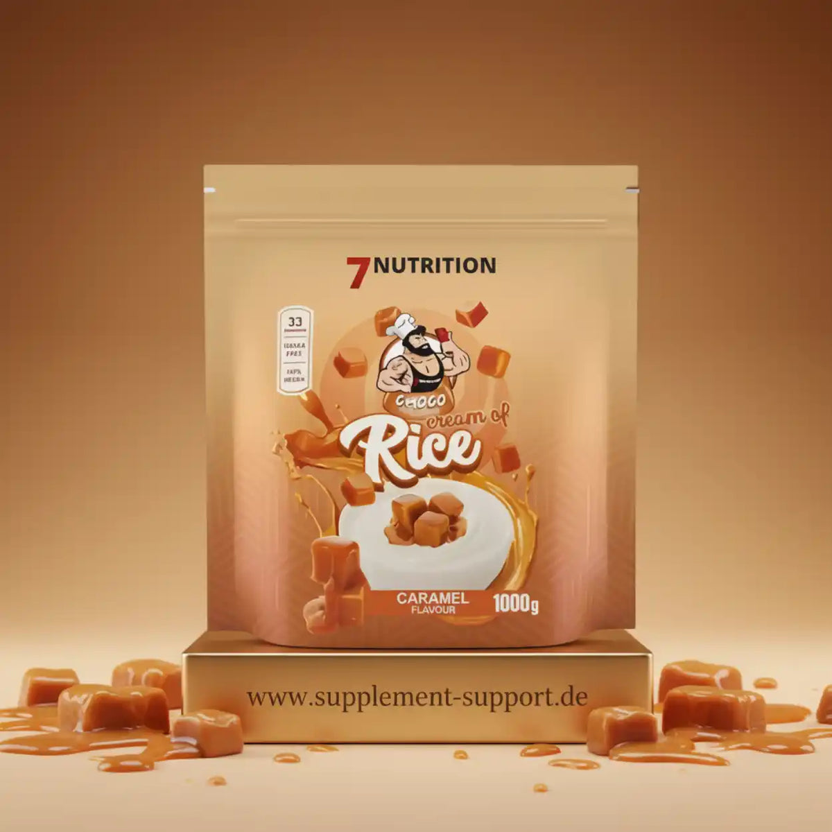7Nutrition Choco Rice Caramel Flavour Sportnahrung Beutel 1000g mit Karamellstücken