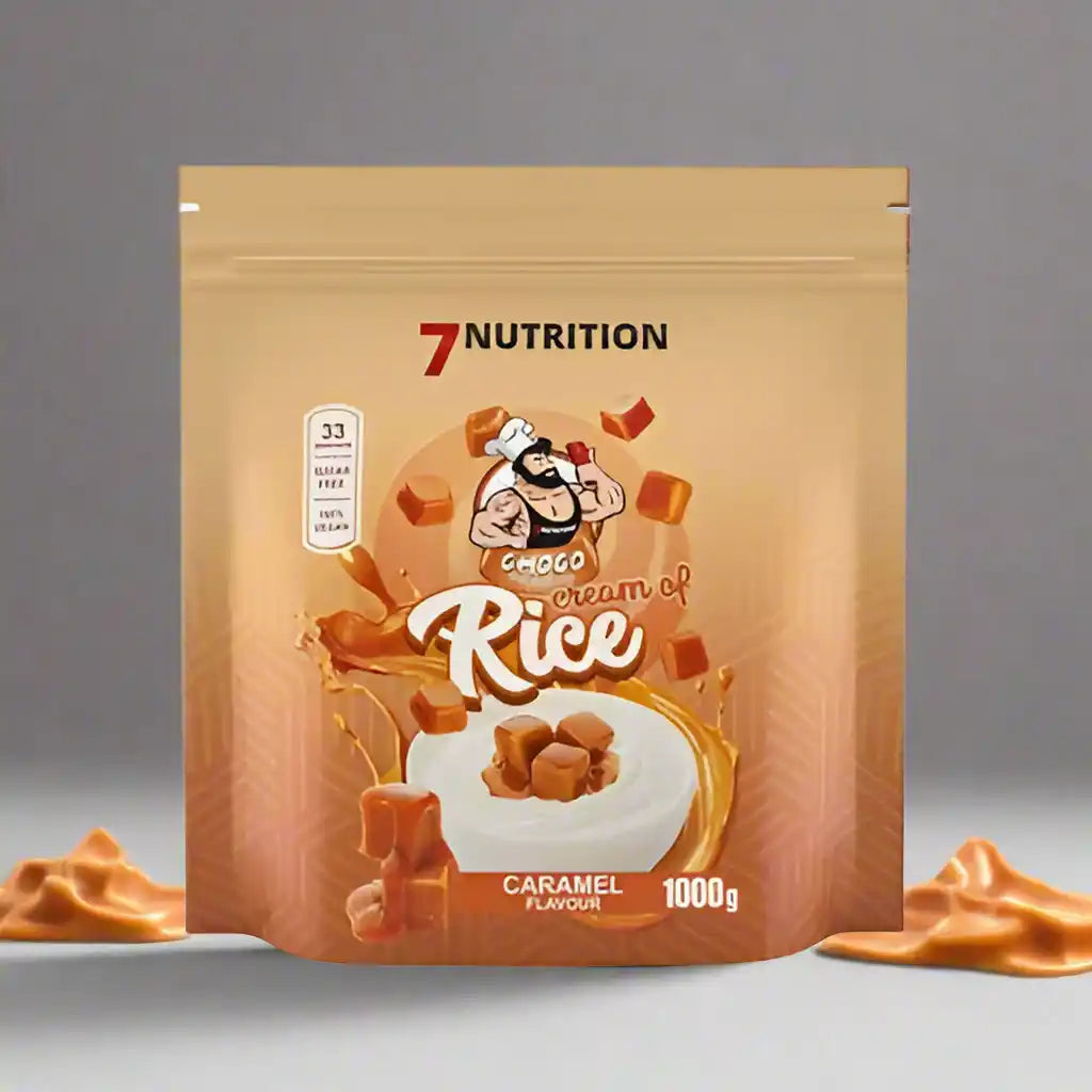 7Nutrition Choco Cream of Rice, Karamellgeschmack, 1000g – glutenfrei, ideal für Sportnahrung & Proteinsuppen