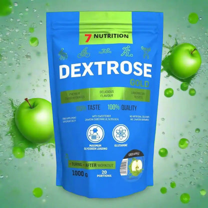 Dextrose Gold von 7 Nutrition – Premium Kohlenhydrate für Sportler, grüner Apfel Geschmack, 1000g