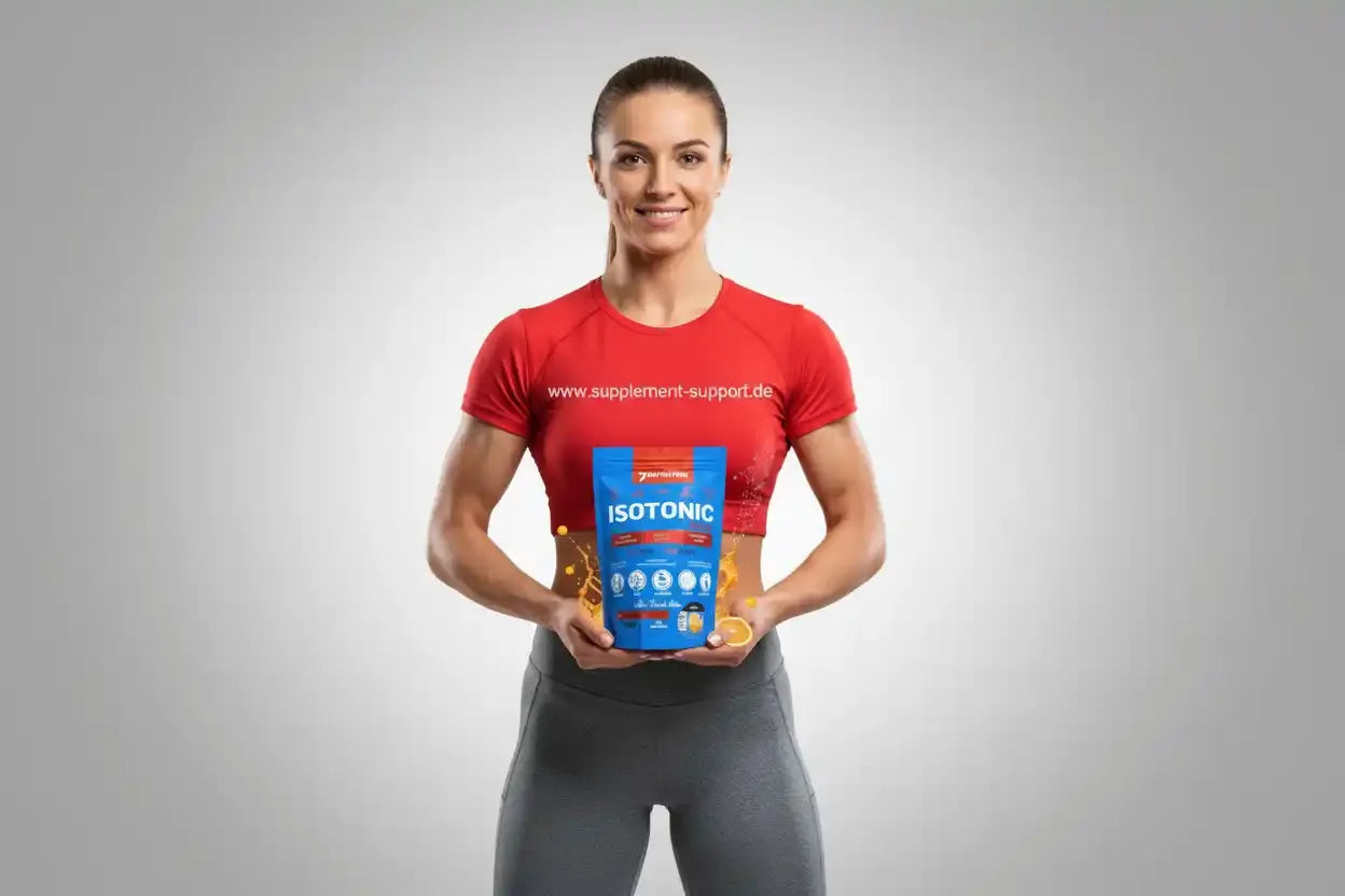 Frau mit Isotonischem Sportgetränk, Protein & Vitamine für Fitness und Training