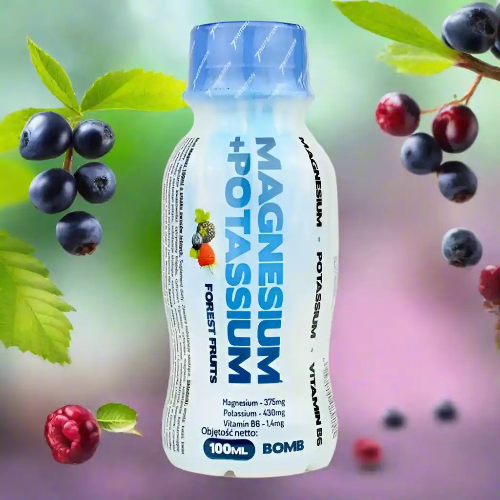 Magnesium + Kalium Trinkflasche mit Waldbeeren Geschmack, 100ml, Vitamin B6, Nahrungsergänzungsmittel