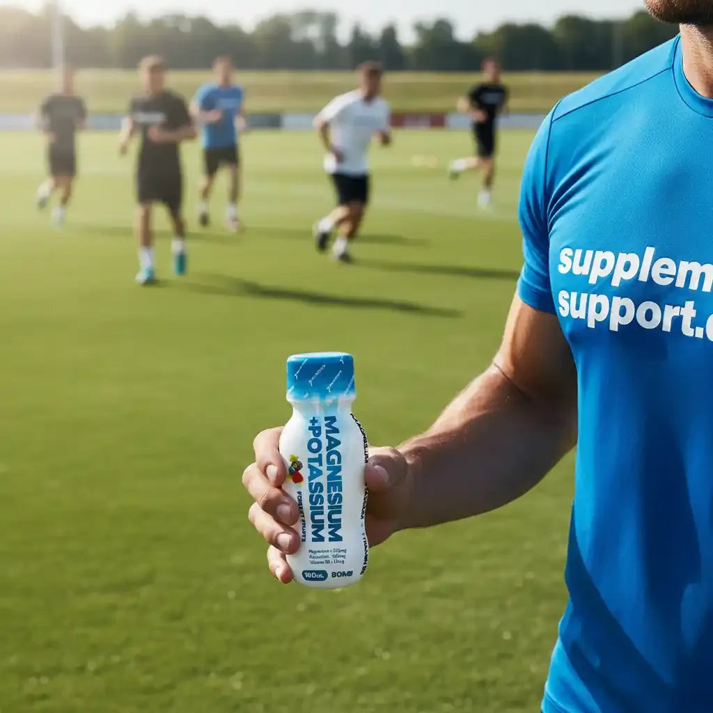Magnesium + Kalium Sportnahrung auf grünem Feld, ideal für Athleten und Fitnessbegeisterte