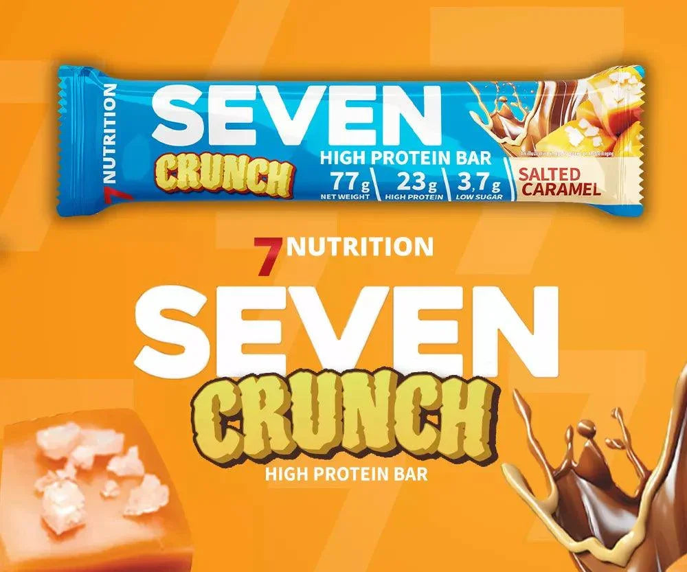 Seven Crunch High Protein Bar mit Salz-Karamell-Geschmack, 23g Protein, 3,7g Zucker