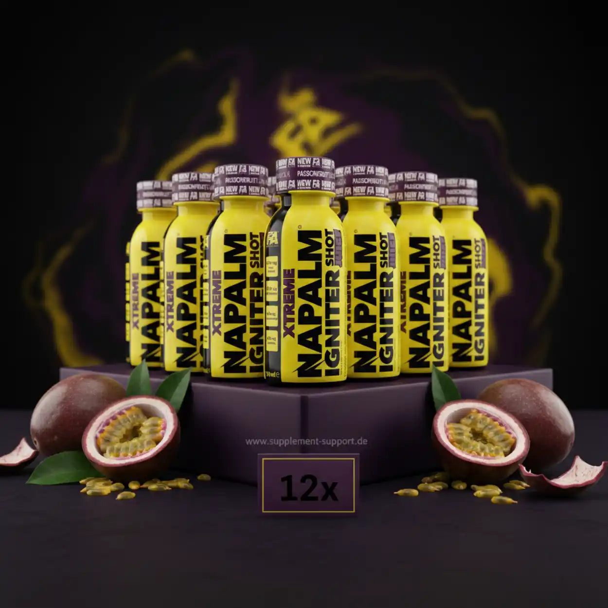 12x Napalm Igniter Shot Energy Booster mit Passionsfrucht, Nahrungsergänzung für Sportler