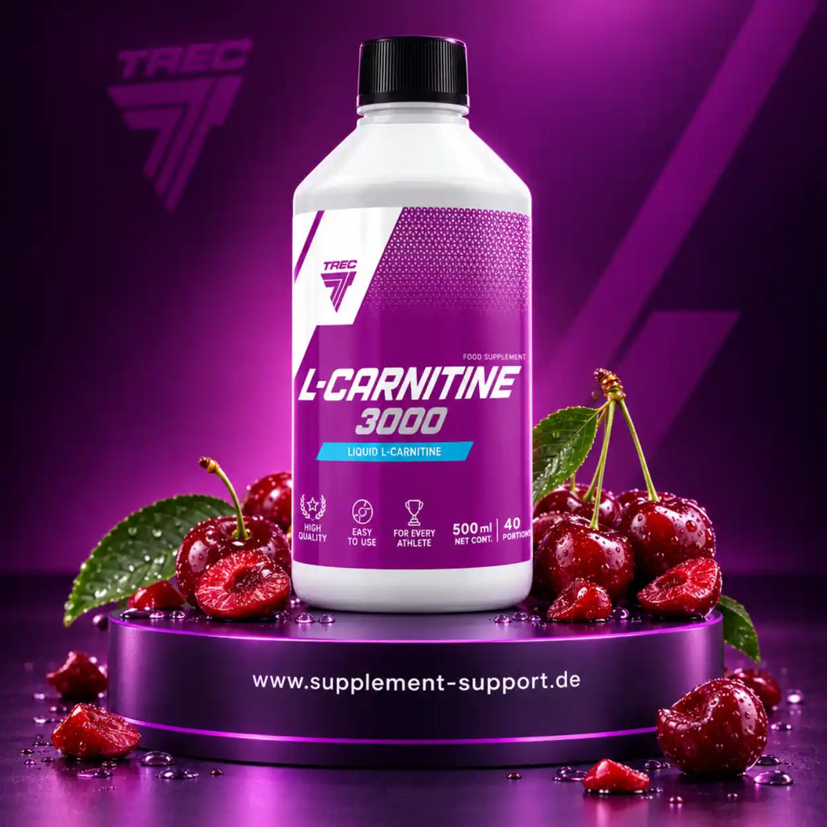 TREC NUTRITION L-Carnitine 3000 flüssiges Nahrungsergänzungsmittel 500ml mit Kirschen