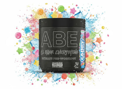 ABE All Black Everything Ultimate Pre-Workout mit Candy Crush Geschmack, 30 Portionen, farbenfroher Hintergrund