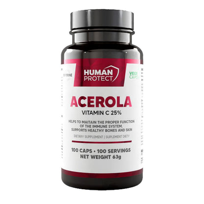 Acerola Vitamin C 25% Nahrungsergänzungsmittel, 100 Kapseln für Immunsystem und Haut