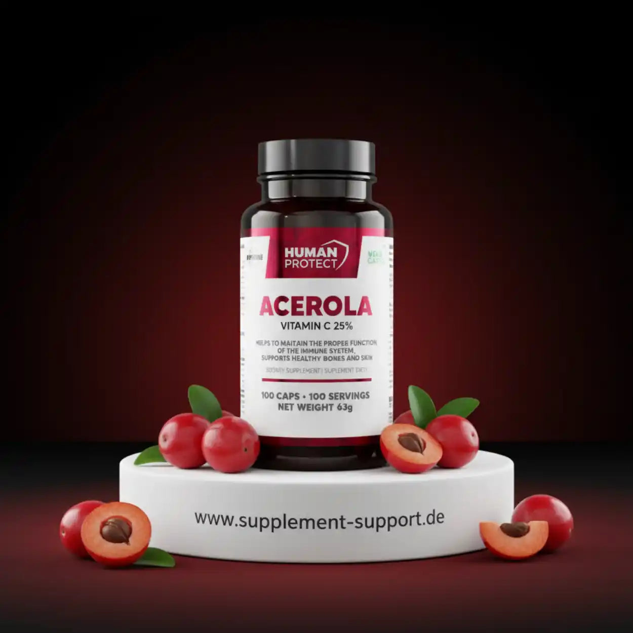 Acerola Vitamin C 25% Kapseln für Immunsystem und Haut, 100 Stück