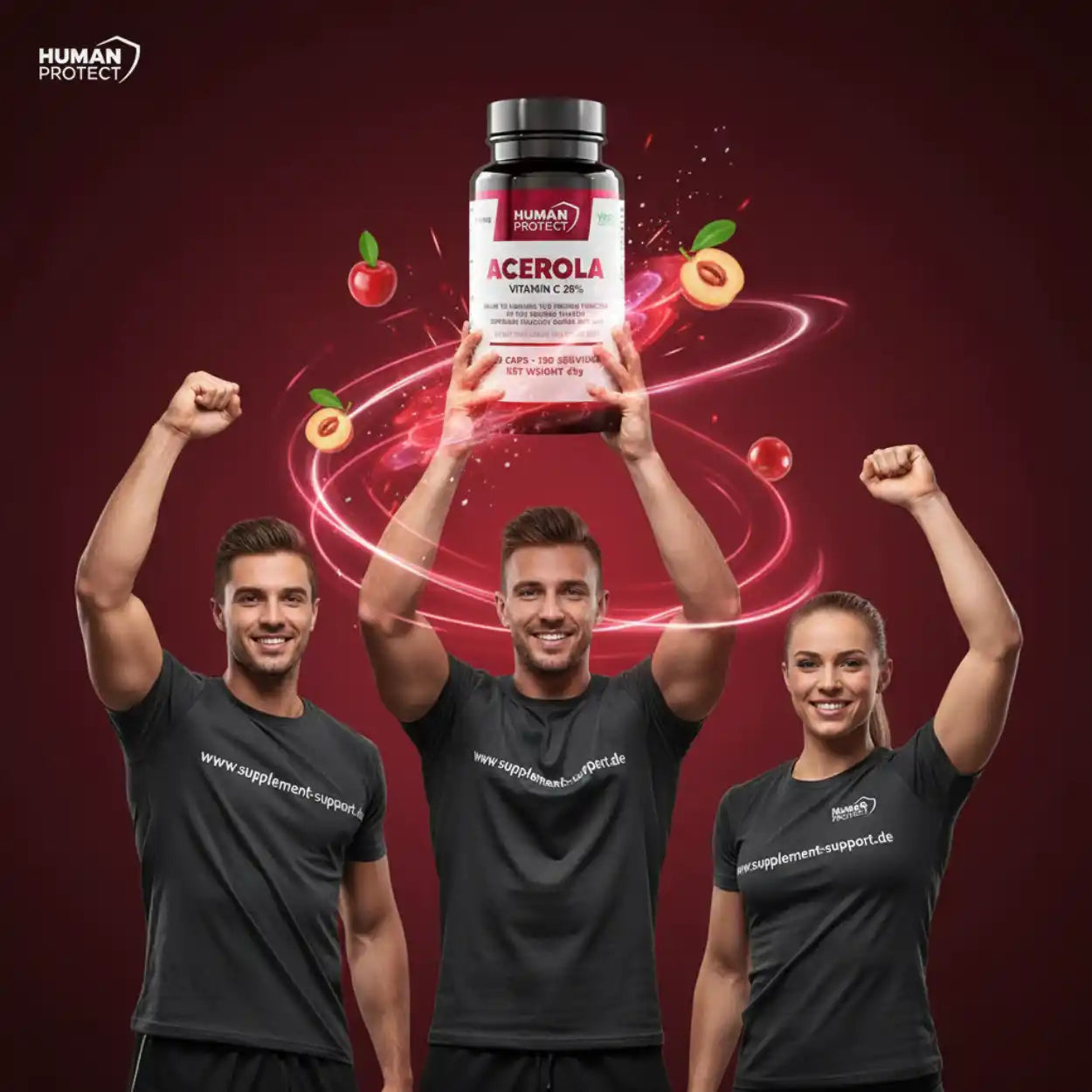 Acerola Vitamin C 26% Kapseln von Human Protect – Nahrungsergänzung für Sportler mit 120 Caps