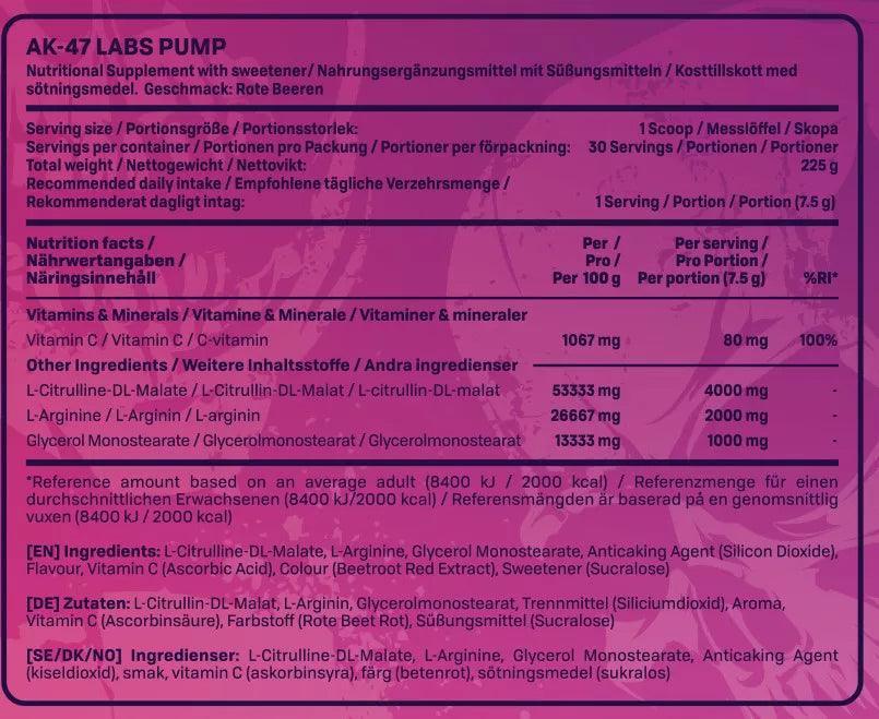 AK47 LABS Pump 225g - Pump Booster - Supplement Support