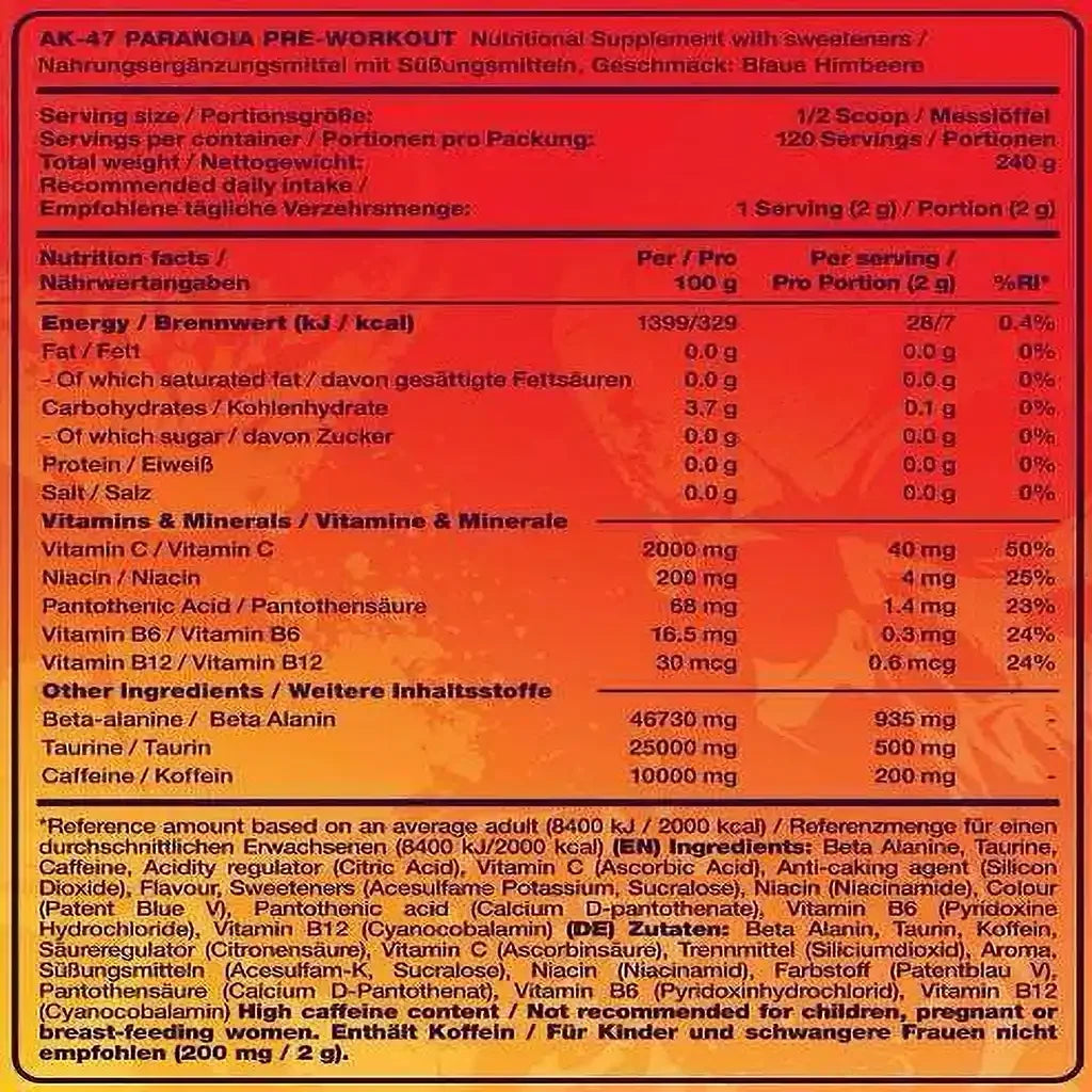 AK47 Pre Workout Booster Paranoia 240g - Supplement Support