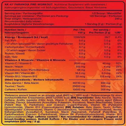 AK47 Pre Workout Booster Paranoia 240g - Supplement Support