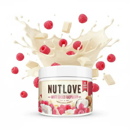 Nutlove White Choco Raspberry Protein mit Himbeeren, Mandeln & Kokos, ohne zugesetzten Zucker
