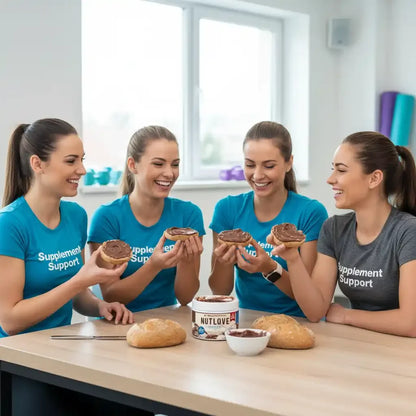 Frauen mit Proteinbrot und Nussbutter, Nahrungsergänzung für Sportler