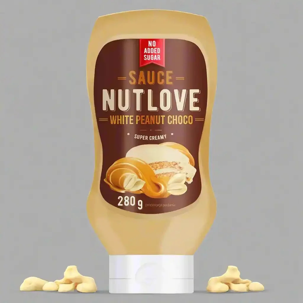 Nutlove White Peanut Choco Sauce, cremige Erdnuss-Schokoladensoße ohne Zuckerzusatz, 280g