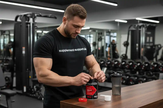 Sportler im Fitnessstudio mit Allnutrition Redox Hardcore 2.0 Fatburner Kapseln von Supplement Support