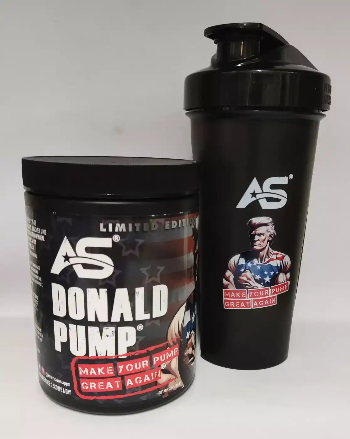 AS Donald Pump Limited Edition Nahrungsergänzungsmittel mit Shaker, Make Your Pump Great Again