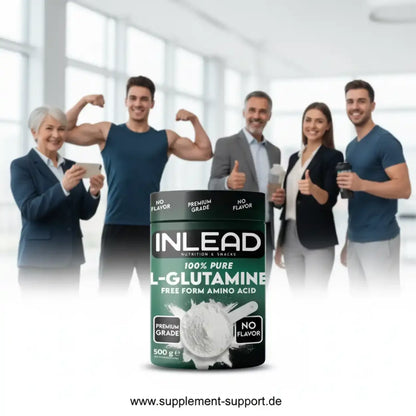 INLEAD 100% reines L-Glutamin Pulver, Premium Grade, Geschmacksneutral, 500g, Aminosäure für Sport & Fitness