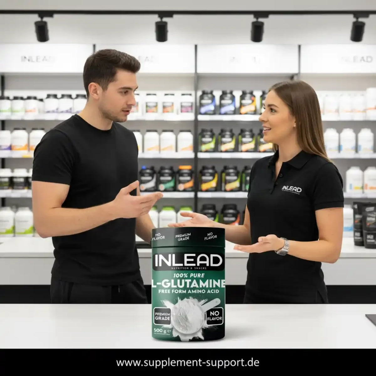 INLEAD L-Glutamin Aminosäure Pulver, 500g, Premium Grade, ohne Geschmack, in Sportnahrungsladen