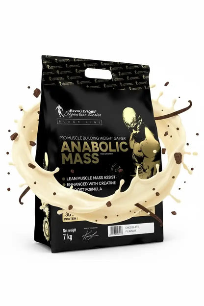 Anabolic Mass Gainer 7kg Schokoladengeschmack, Proteinpulver Beutel mit Milch und Kakaostückchen